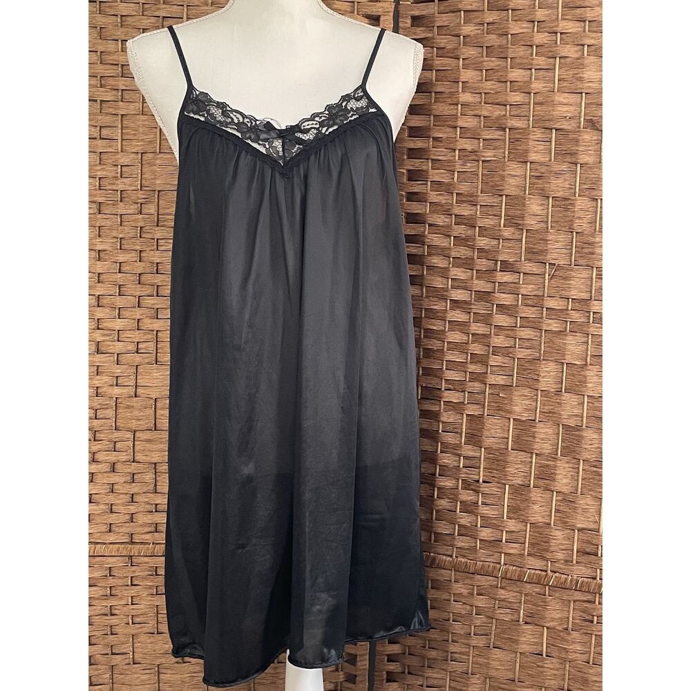 VTG Cache Night Gown Medium Black Slip Dress Lingerie Sheer Lace